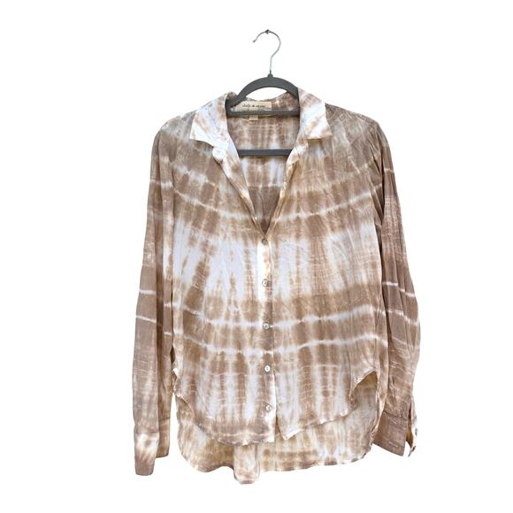 Anthropologie Cloth & Stone Earthy Tie Dye Soft Linen Button Up Blouse, Size S - Picture 1 of 7